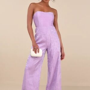 Lulu's Lilac Strapless Jumpsuit